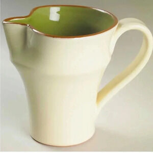 Vietri Cucina Fresca Glazed Pitcher. Made In Italy. Cream exterior/sage interior